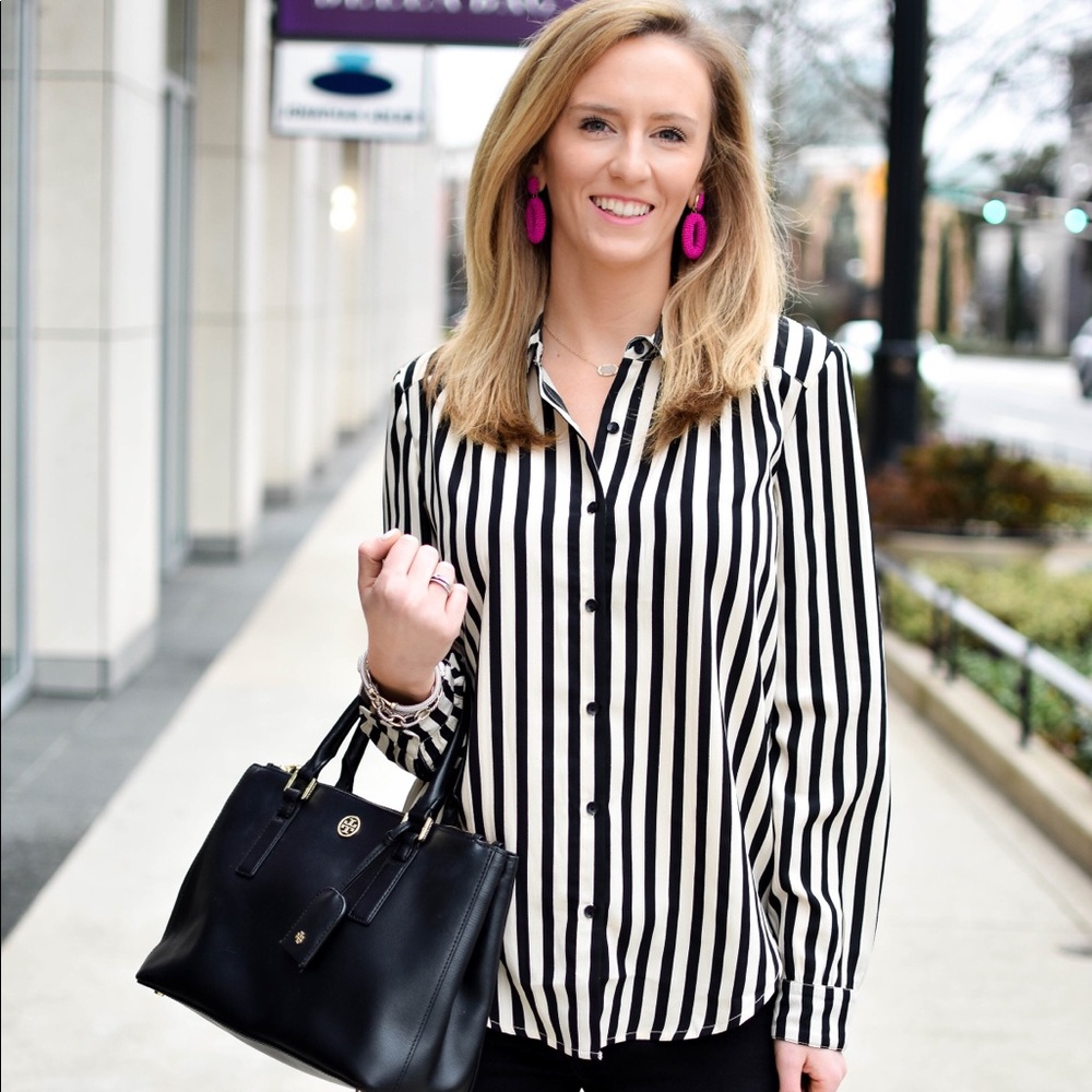 Black & White Striped Button Down Blouse